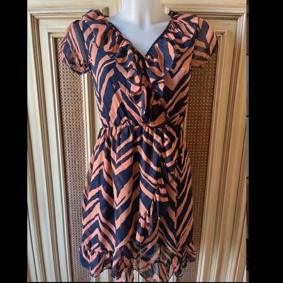 NEEDLE & THREAD zebra ruffle dress S  - Picture 1 of 9